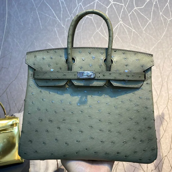 Hermès Birkin 30 cm Khaki Ostrich Leather Silver Hardware Bag product photo