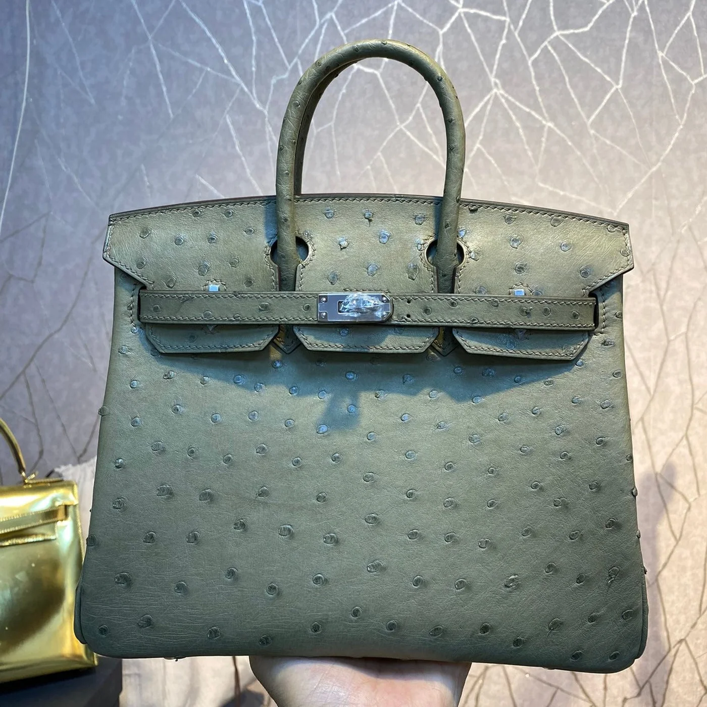 Hermès Birkin 30 cm Khaki Ostrich Leather Silver Hardware Bag product view 1