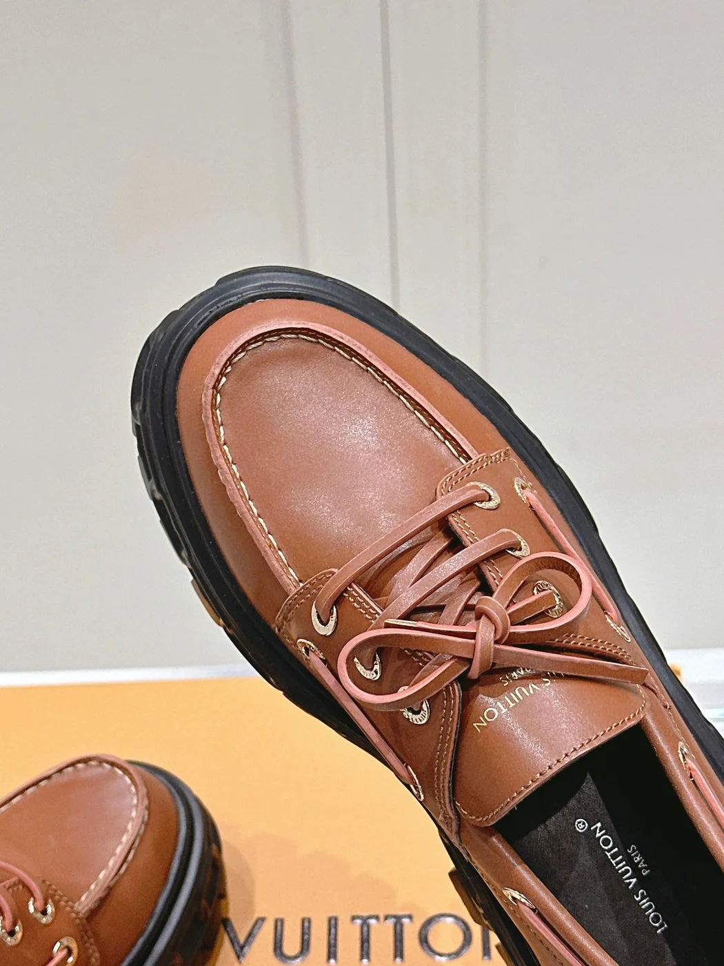 Louis Vuitton Women Brown Leather Chunky Sole Loafers product view 2