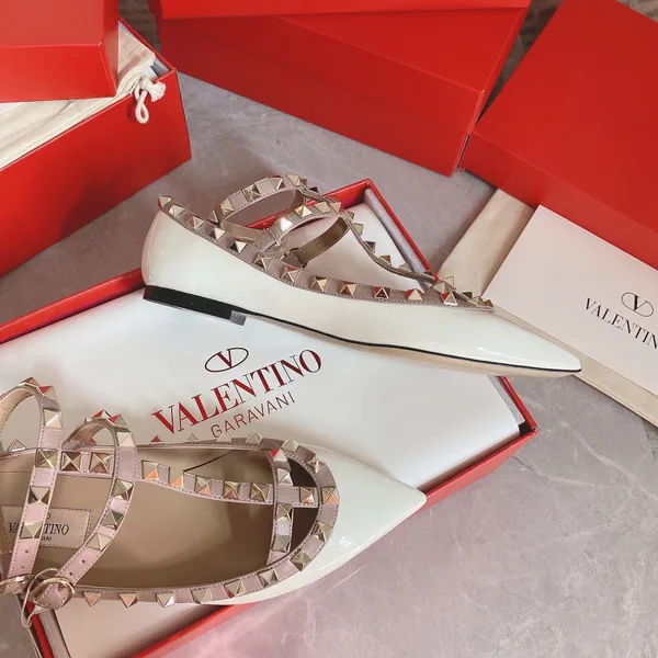 Valentino Women White Patent Leather Studded Flats product view 3