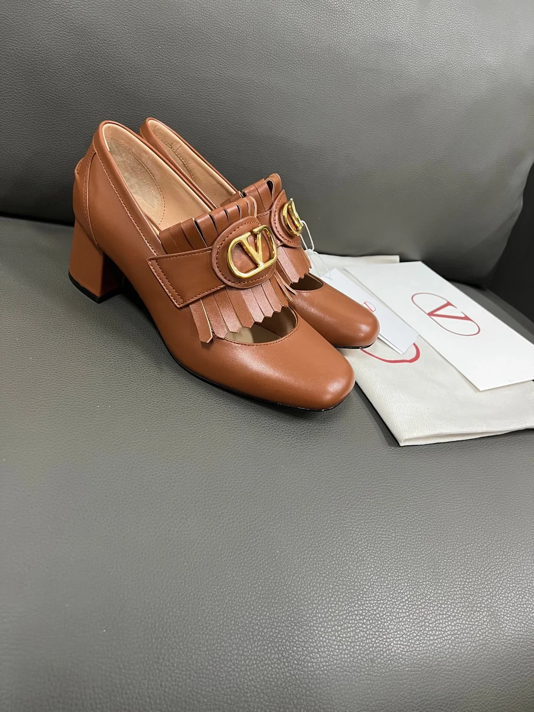 Valentino Women Brown Leather Fringe Loafers product view 3
