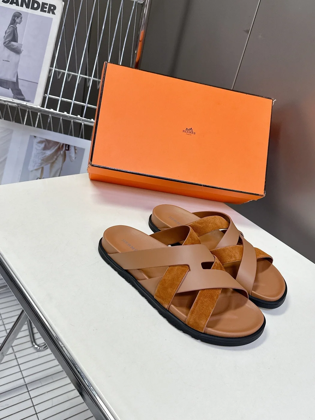 Hermès Women Brown Suede Leather Sandals product view 3