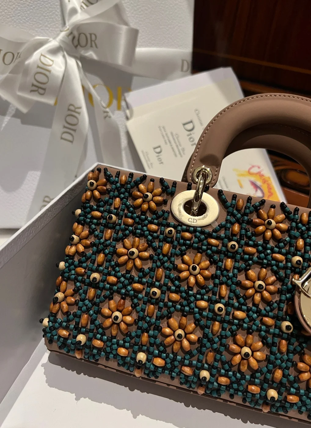 Dior D-Joy Medium Handbag With Beaded Pattern 26 cm product view 6