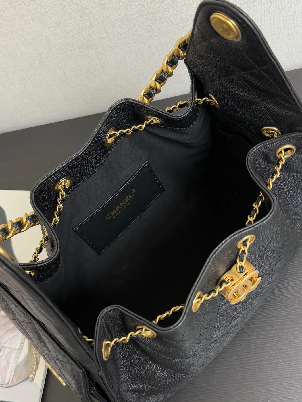 Chanel 25 Small Black Caviar Leather Gold Hardware Bag product view 6