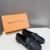 Louis Vuitton Women Black Leather Loafers — Metal-Bar Detail product view 3