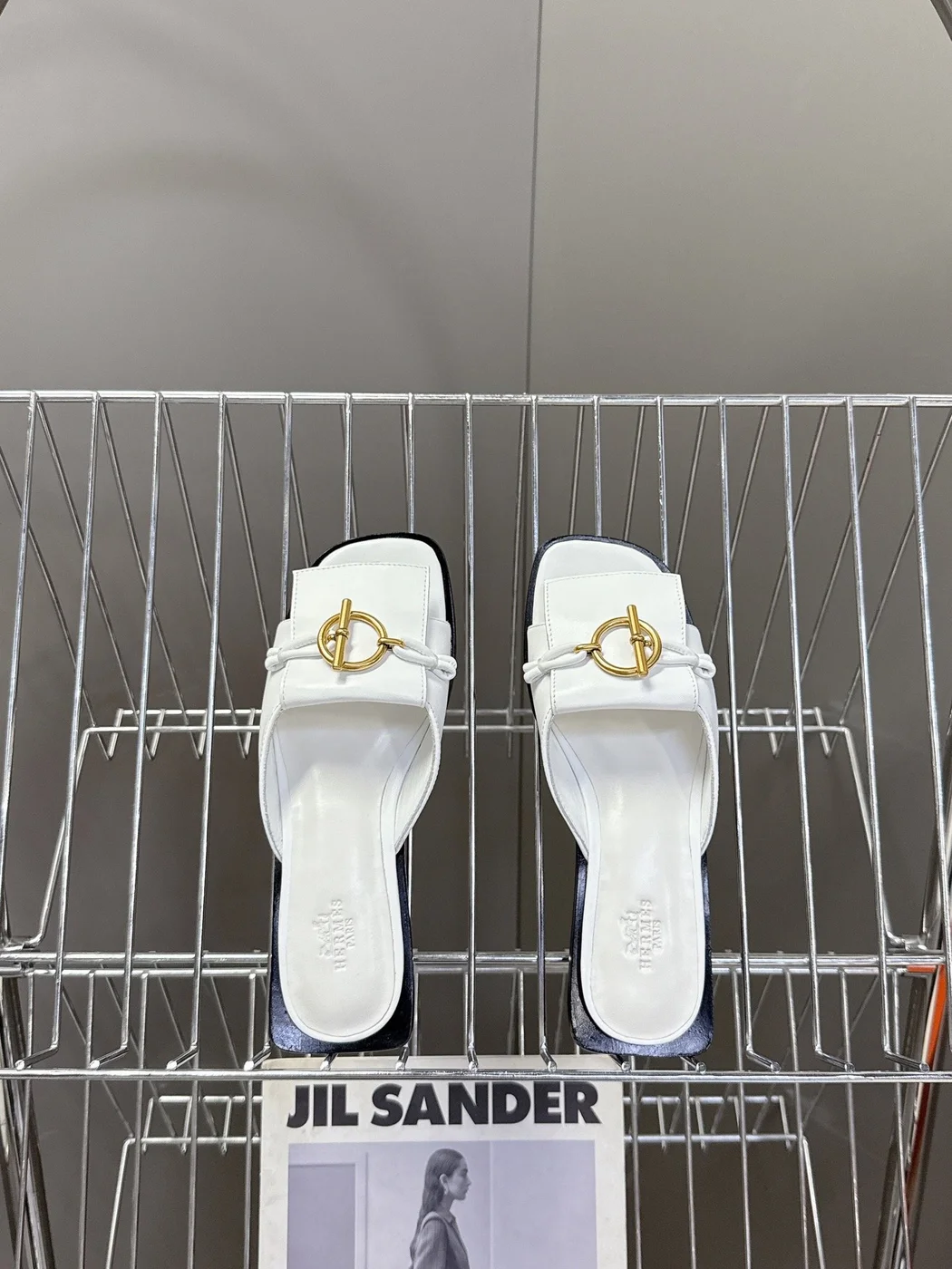 Hermès Women White Leather Mules — Gold-Tone Buckle Open-Toe Style product view 2