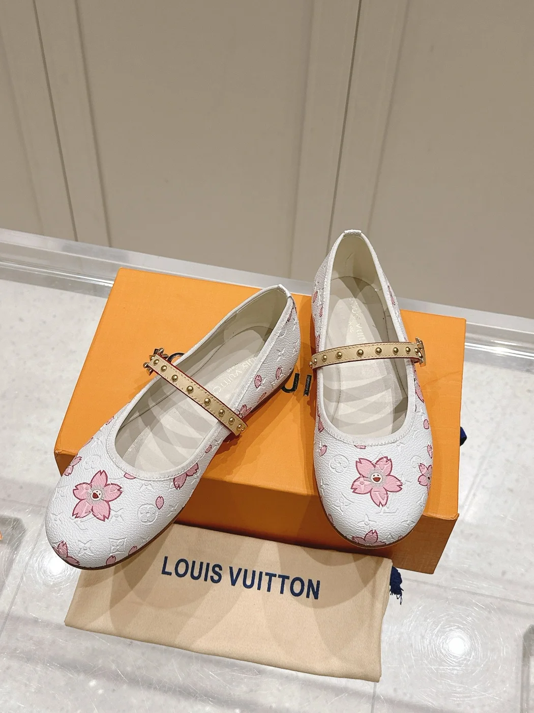 Louis Vuitton Women White Leather Pink Floral Mary Janes product view 5