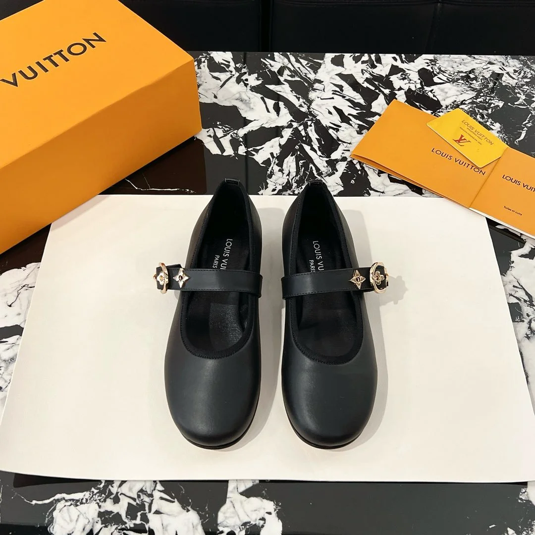 Louis Vuitton Women Black Leather Mary Jane Flats product view 1