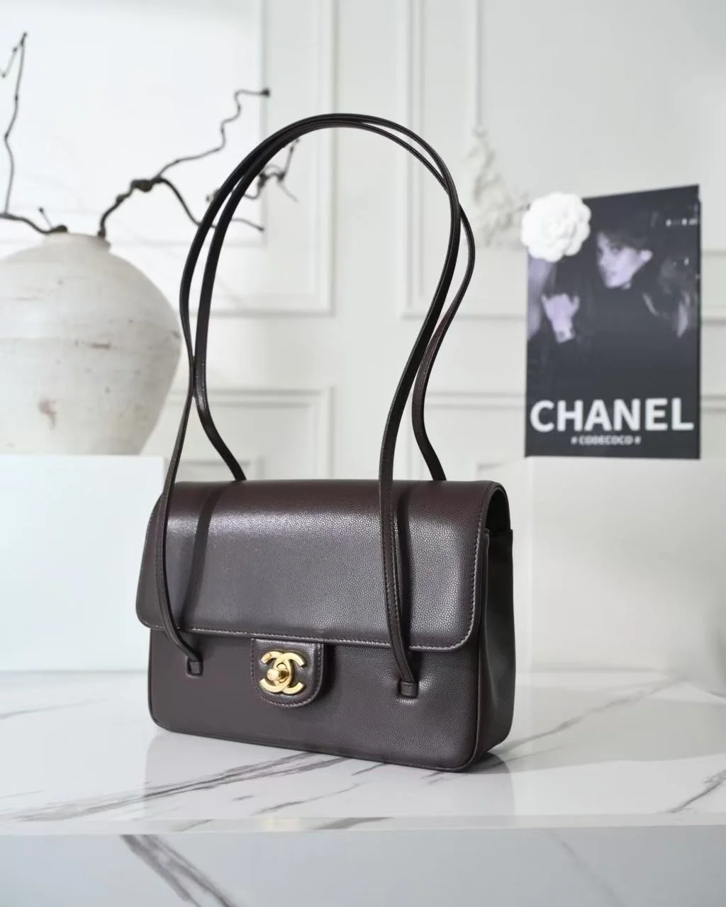 Chanel Preppy Coco Small Flap Bag in dark brown product view 3