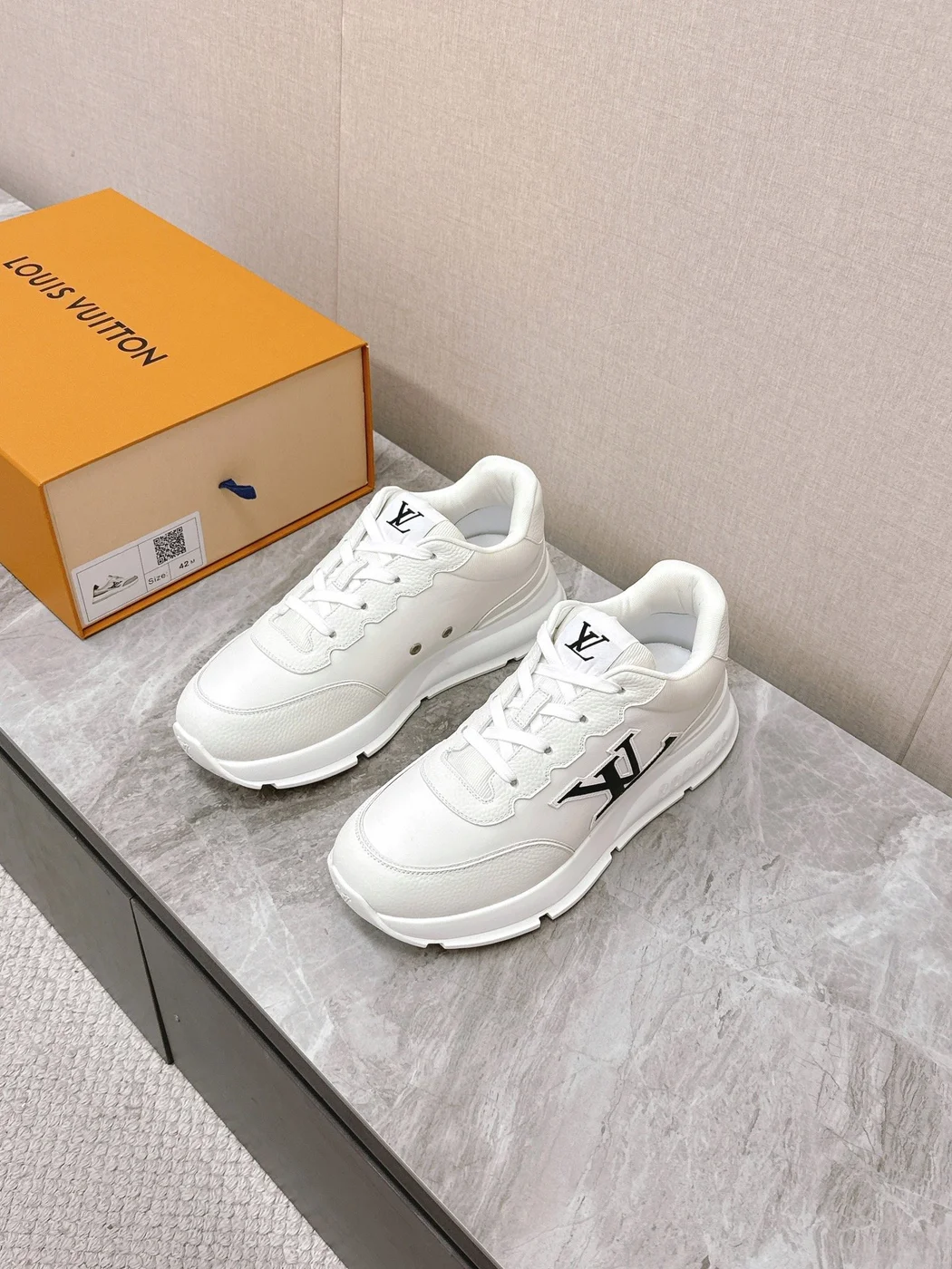 Louis Vuitton Women White Leather Sneakers — Monogram Side Panels product view 1