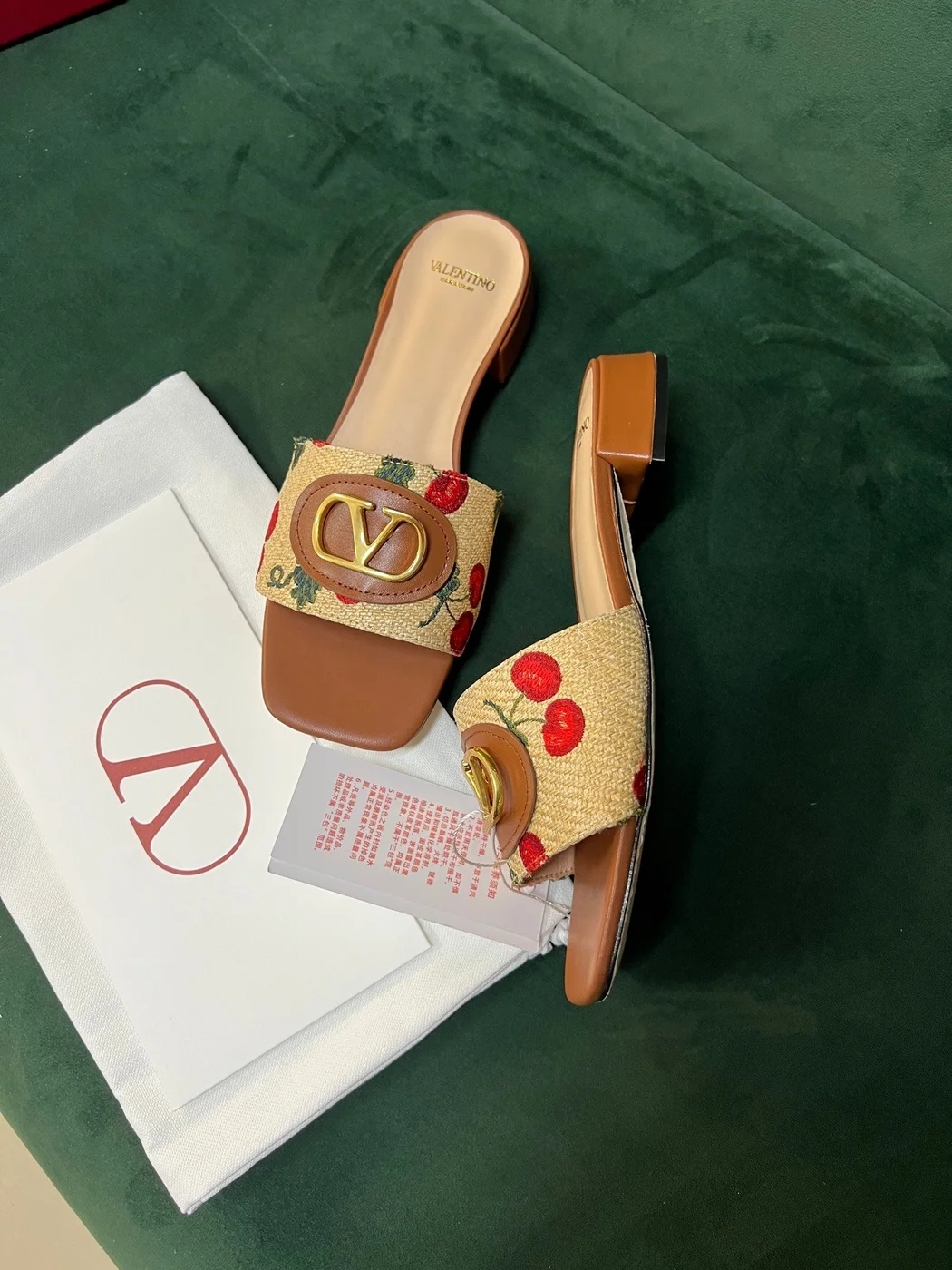 Valentino Women Brown Leather Canvas Floral Mules product view 2