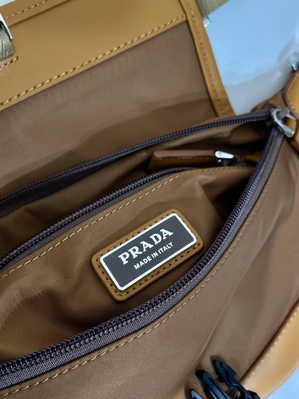 Prada Belt Bag 18 In Sepia Brown Re-Nylon And Calfskin Trim product view 5