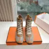 Hermès Women Beige Mesh And Brown Leather Sneakers product view 1