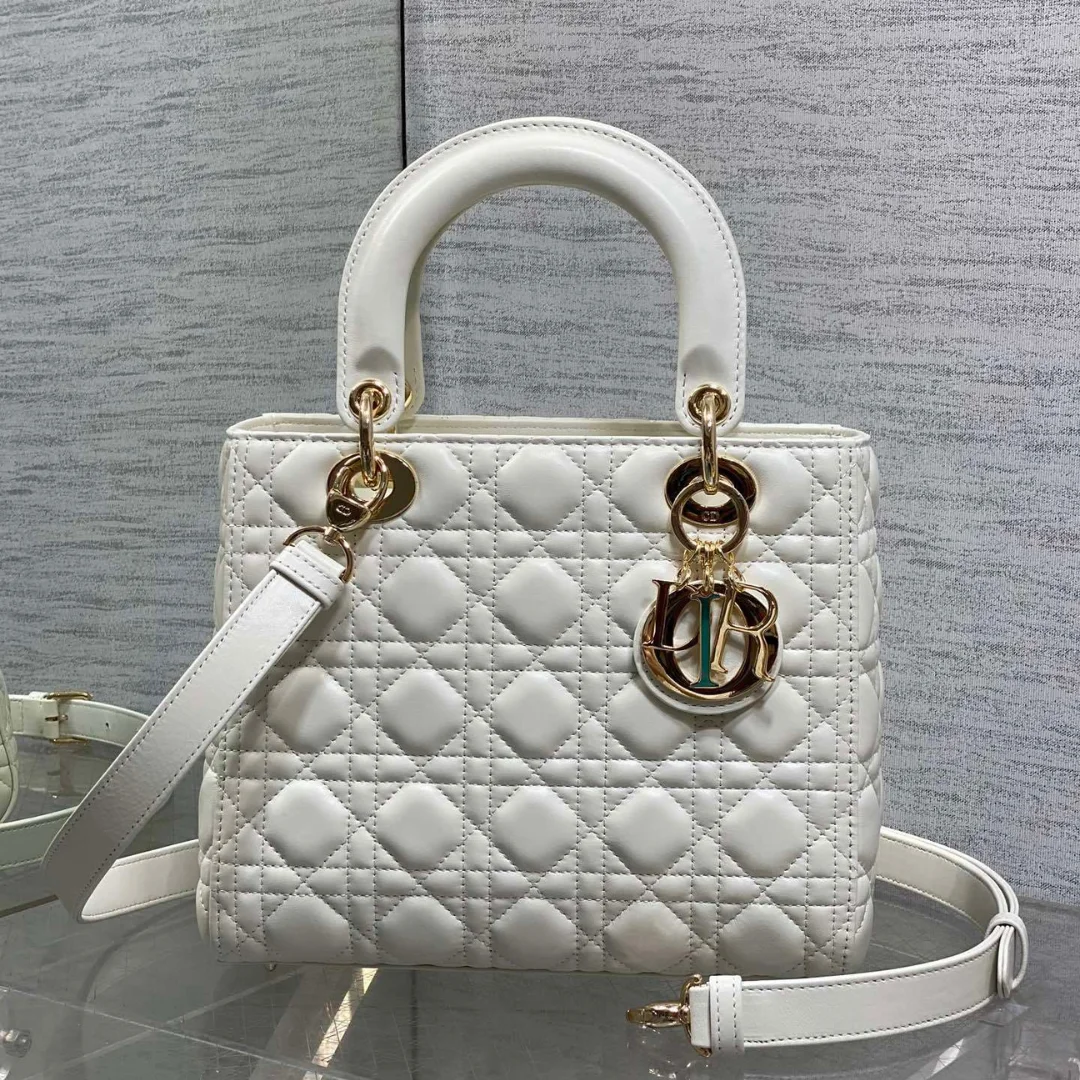 Dior Medium Lady Bag in White Gold Hardware product view 1
