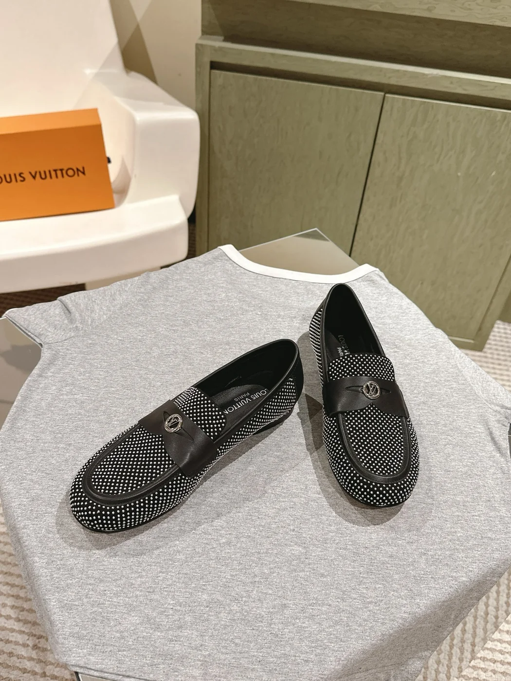 Louis Vuitton Women Black White Canvas Loafers product view 4
