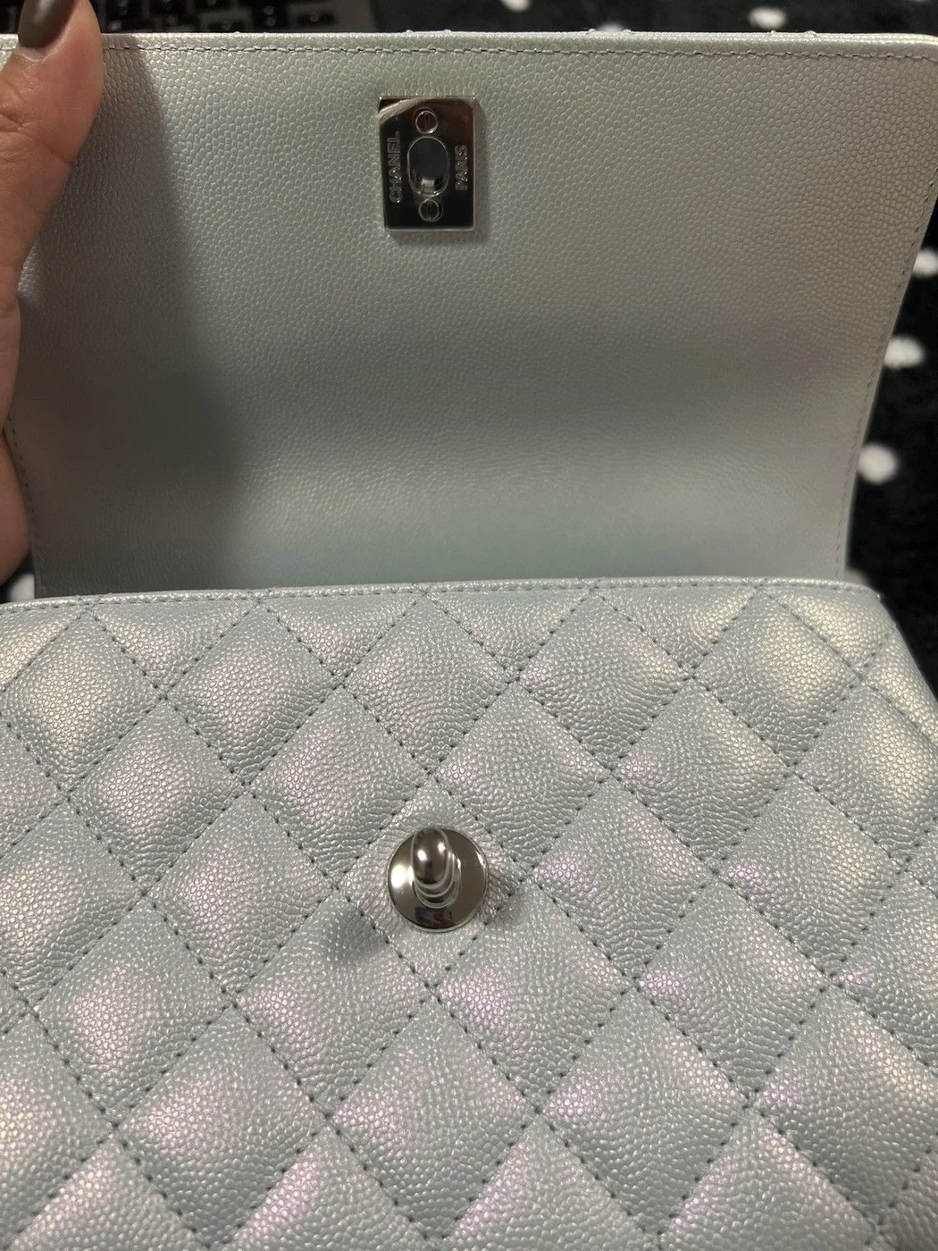 Chanel Coco Handbag Leather Light Grey Woman’s 23 cm product view 2