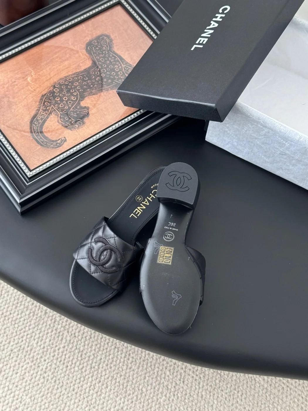 Chanel Women Black Quilted Leather Block Heel Mules product view 4