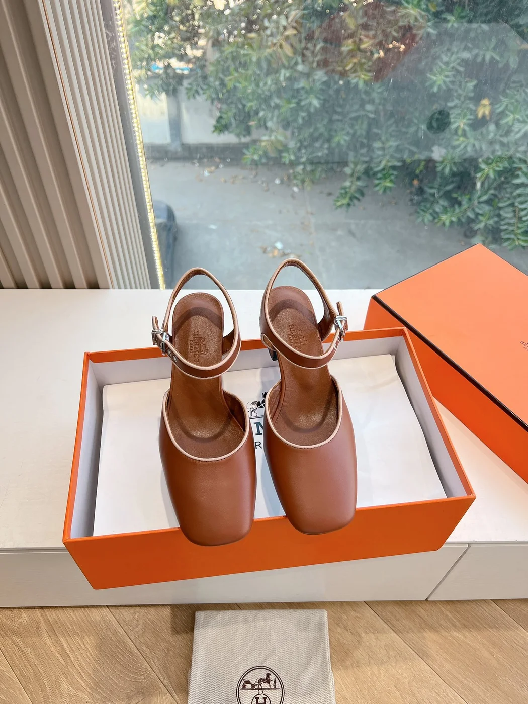 Hermès Women Brown Leather Heels — Ankle-Strap Style product view 3