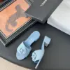 Chanel Women Light Blue Fabric Floral Slide Sandals product view 3