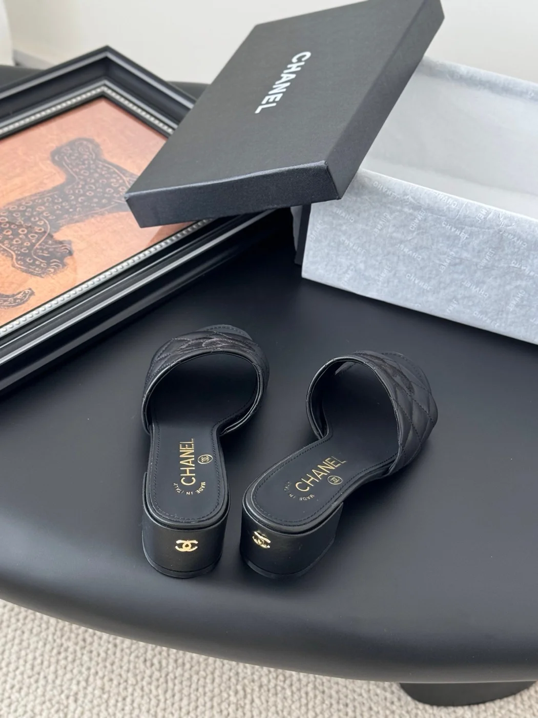 Chanel Women Black Quilted Leather Block Heel Mules product view 5