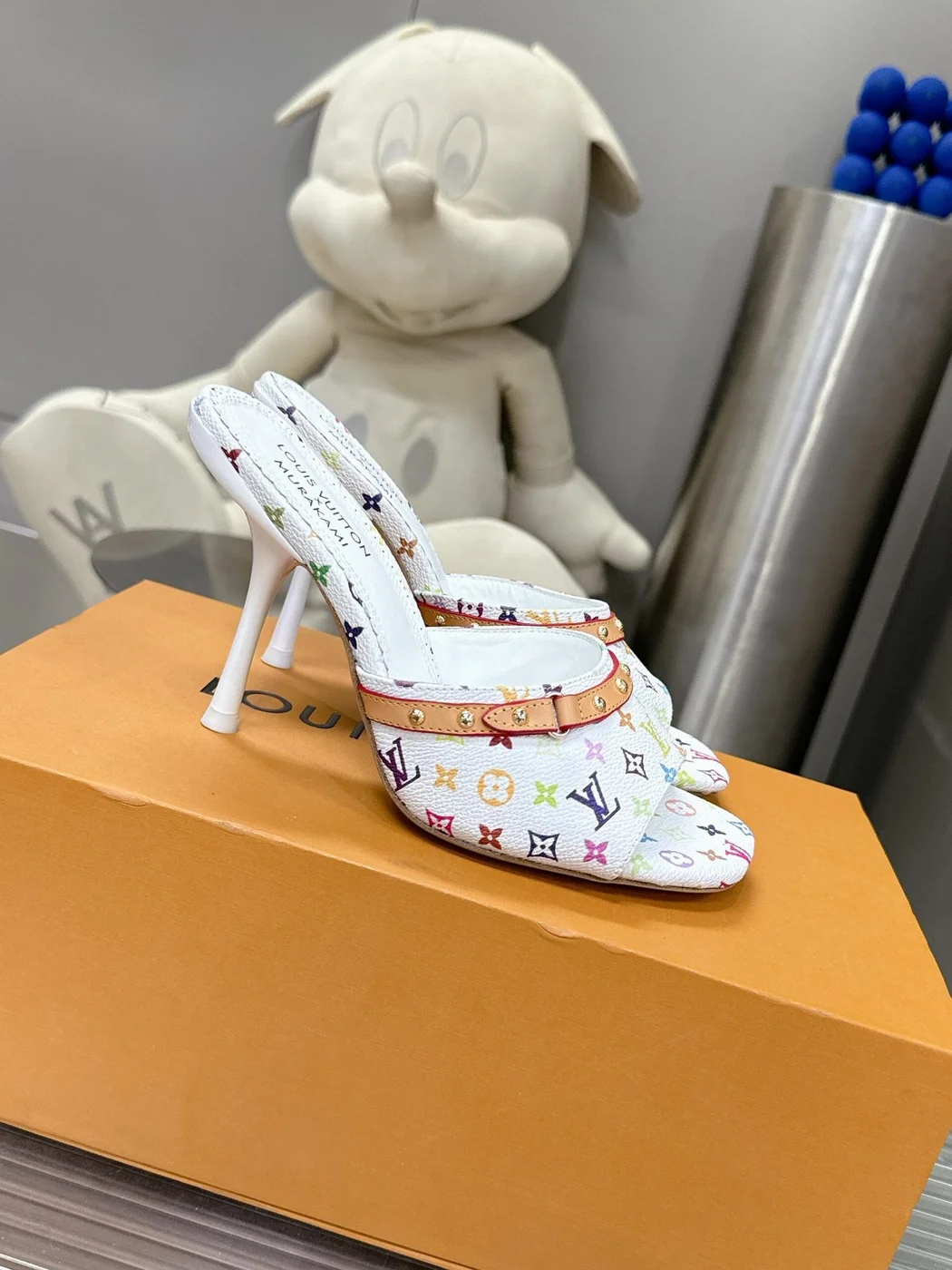 Louis Vuitton Women White Multicolor Printed Leather Mules product view 3
