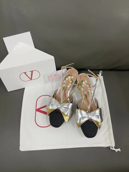 Valentino Women Black Satin Silver Gold Leather Heels product photo