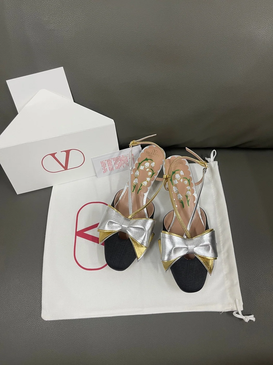 Valentino Women Black Satin Silver Gold Leather Heels product view 1