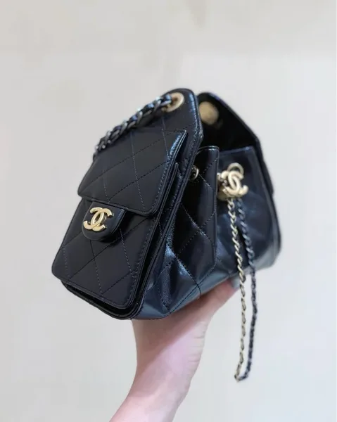 Chanel 25 mini Gold Silver Chain Black Bag product view 6