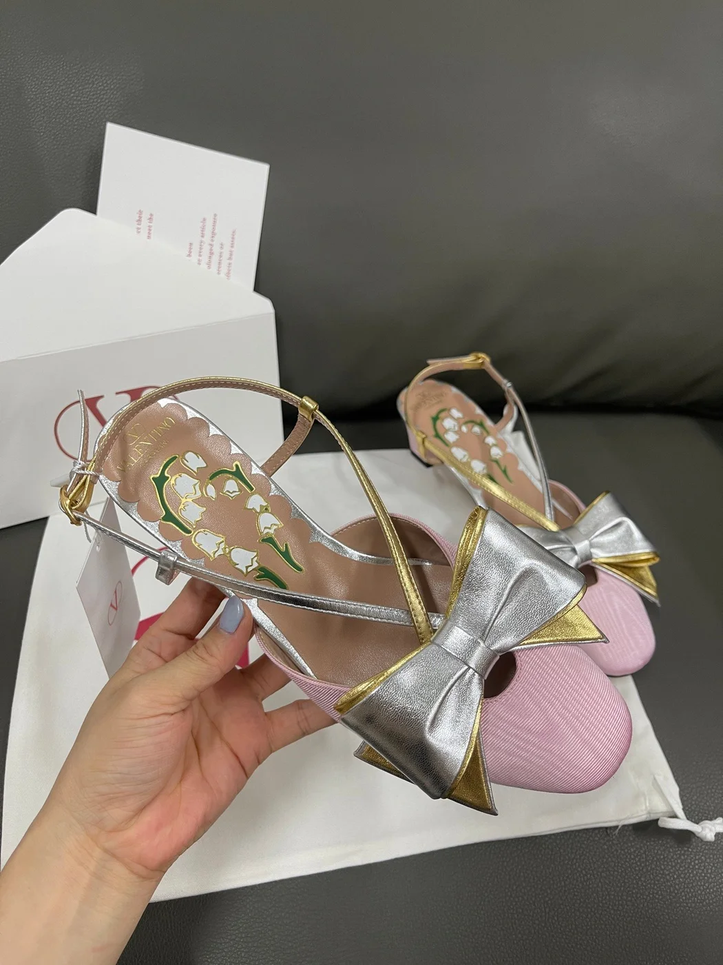Valentino Women Pink And Gold Leather Flats product view 4