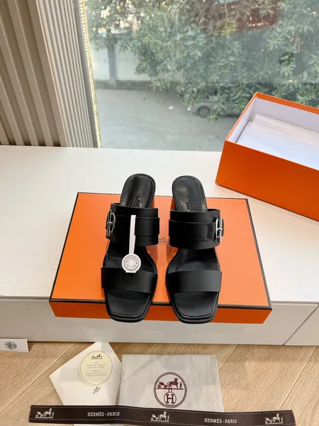 Hermès Women Black Leather Buckle Mules product photo