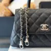 Chanel Coco Handbag Leather Black With Silver Lock 23 cm product view 3