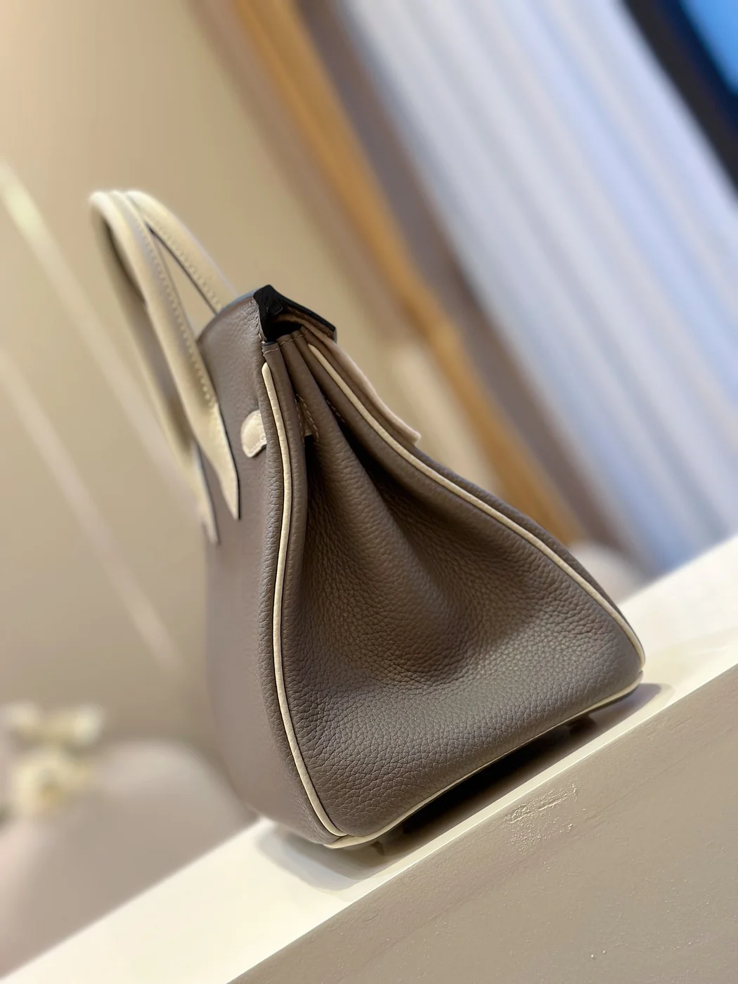 Hermès Birkin 25 Gray/Beige Customize Palladium Hardware Bag product view 5