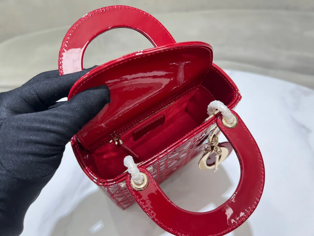 Dior Lady Mini Women’s Handbag, Glossy Red, 17 cm product view 4