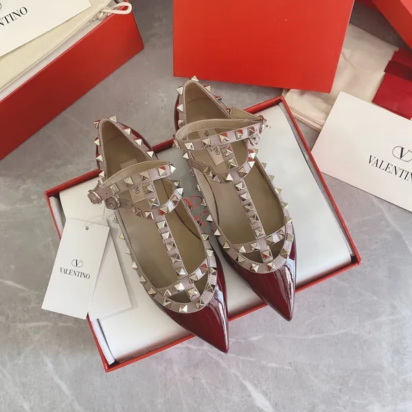 Valentino Women Burgundy Patent Leather Studded Flats product photo