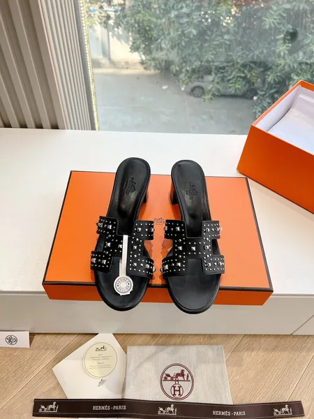 Hermès Women Black Leather Studded Mules product photo