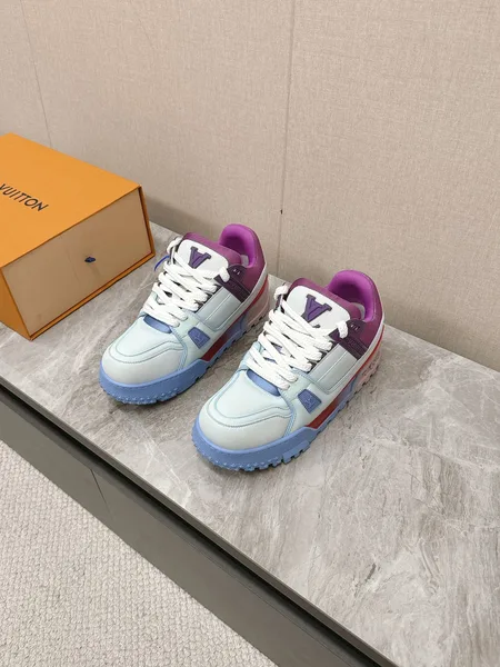 Louis Vuitton Women Sneakers — White and Light Blue with Purple Collar product photo