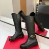 Valentino Women Black Leather Knee High Boots — Low-Heel Ankle-Strap Style product view 6