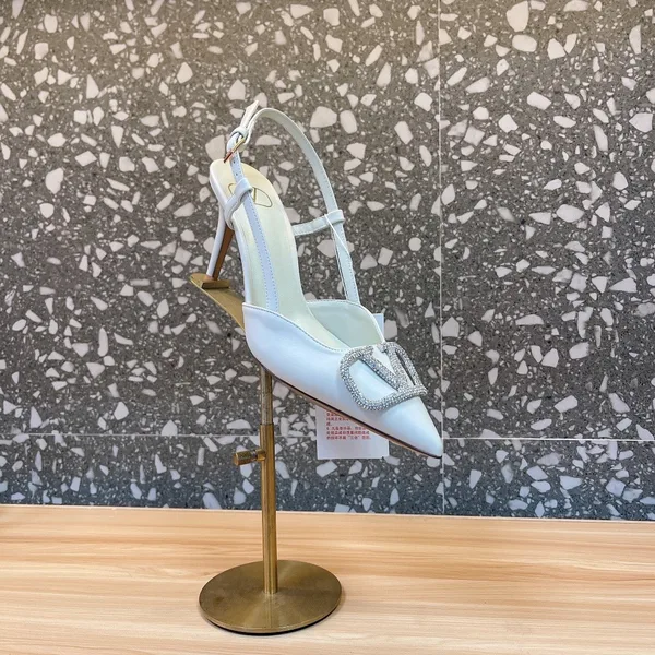 Valentino Women White Leather Pointed Slingback Pumps product view 6