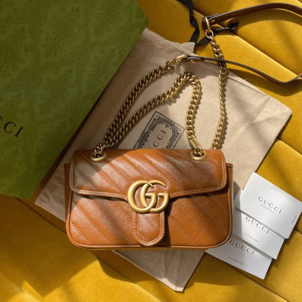 Gucci Marmont Women’s Handbag Brown Smooth Leather 22 cm product photo