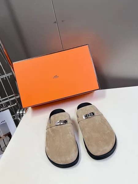 Hermès Women Beige Suede Mules — Rounded Toe with Black Sole product photo