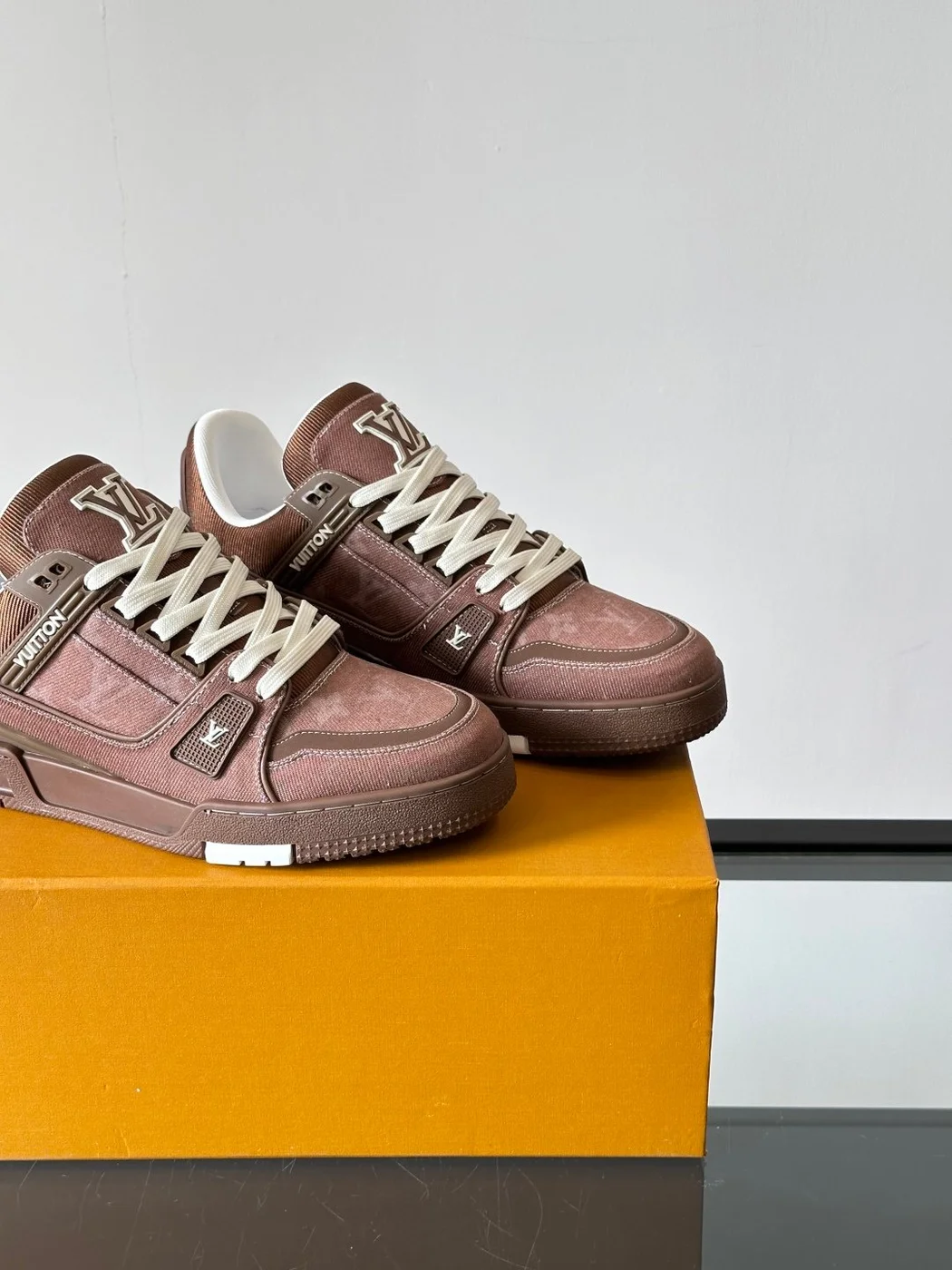 Louis Vuitton Men Brown Suede Leather Sneakers product view 6