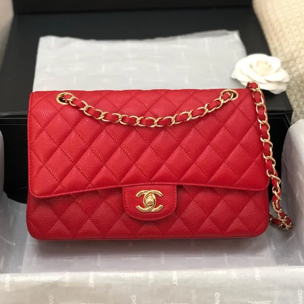 Chanel Flap Bag Medium 25 cm Red Caviar Gold Hardware product photo