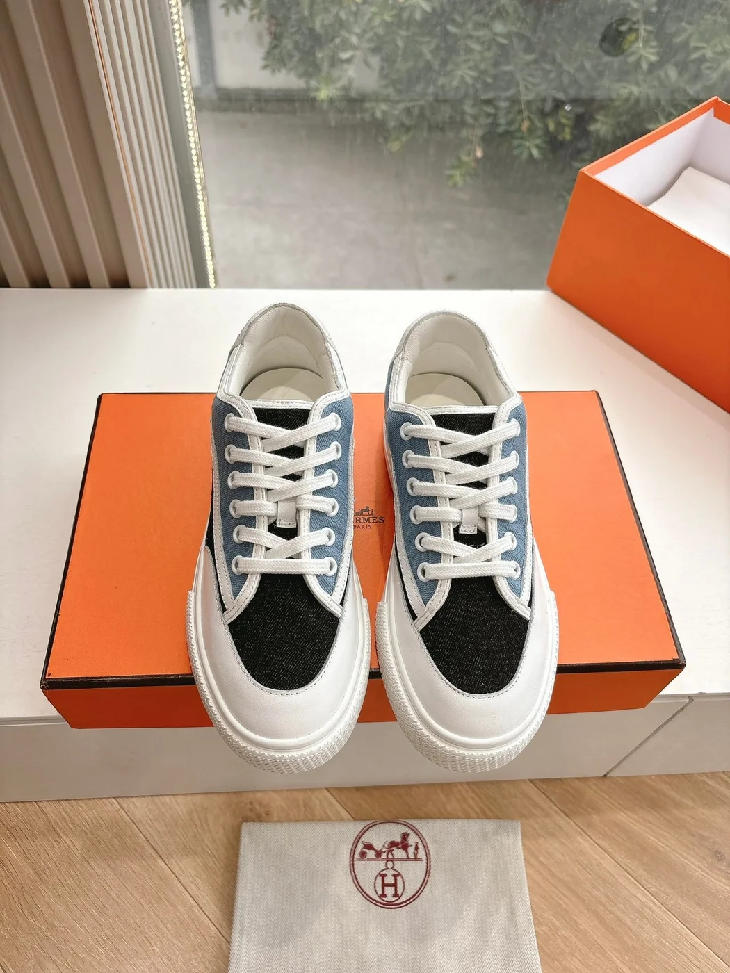 Hermès Women Black Blue Canvas And Leather Sneakers product view 5