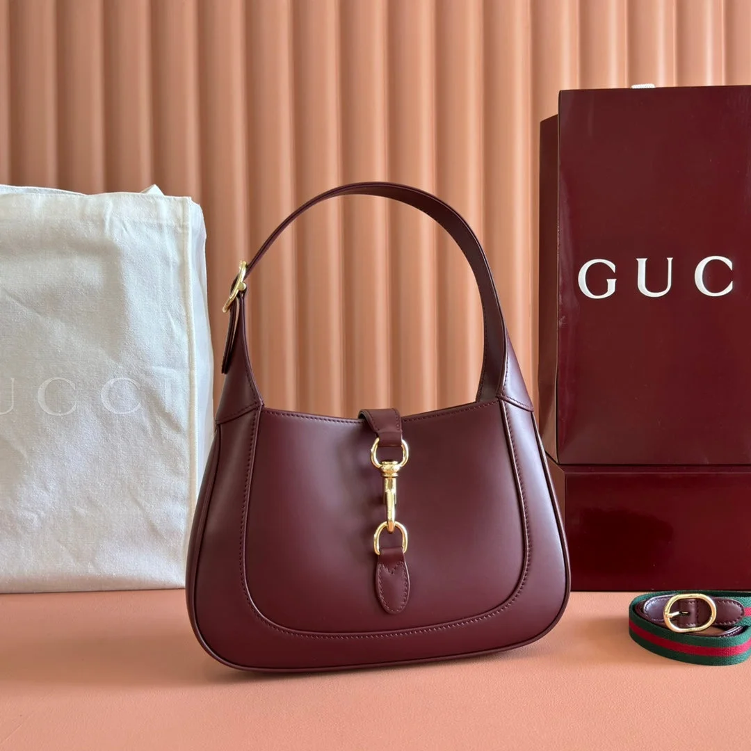 Gucci Jackie Small Shoulder Bag 27 In Burgundy Red Calfskin Gold Hardware product view 1