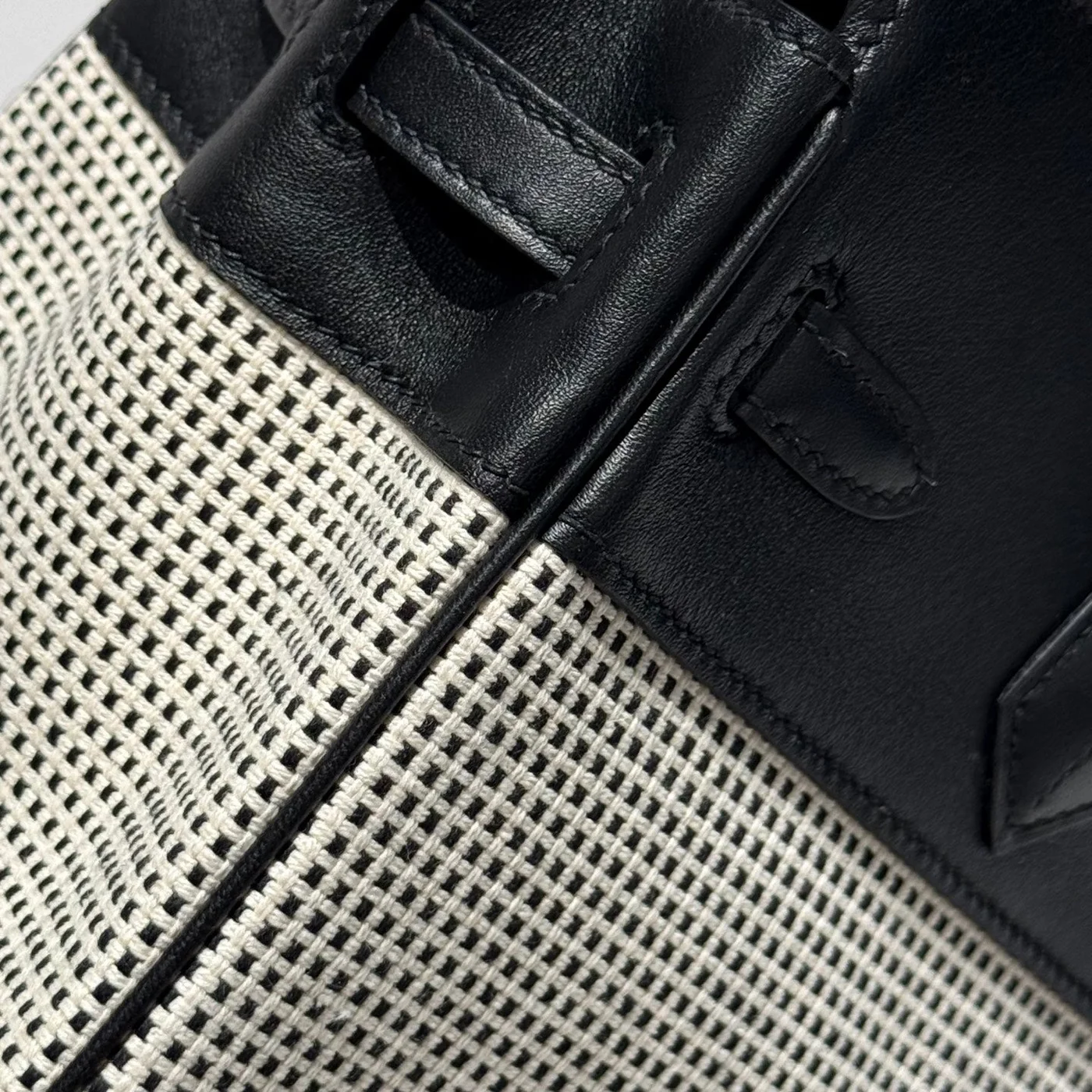 Hermès Birkin 25 cm In Black Swift White Black Plaid Toile Canvas (Custom-Made) Bag product view 5