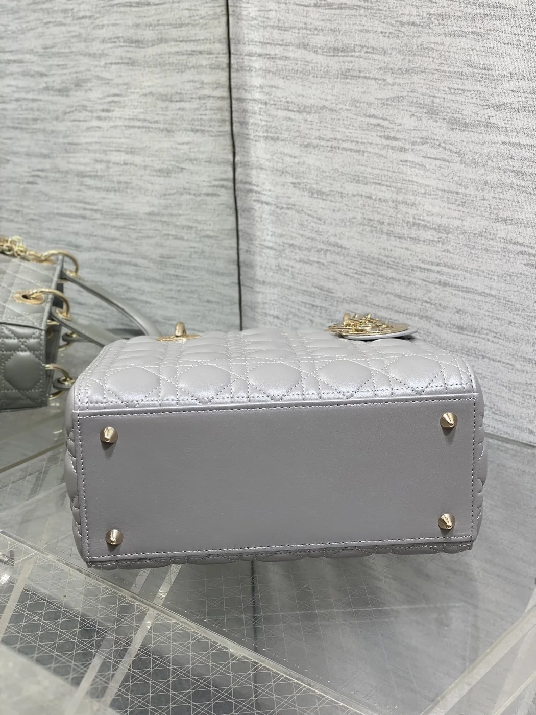 Dior Medium Lady in Grey Gold Hardware Bag product view 6