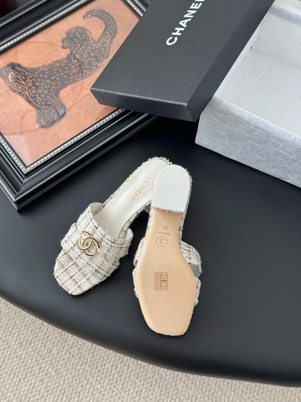 Chanel Women Cream Slides — Textured CC Detail product view 4