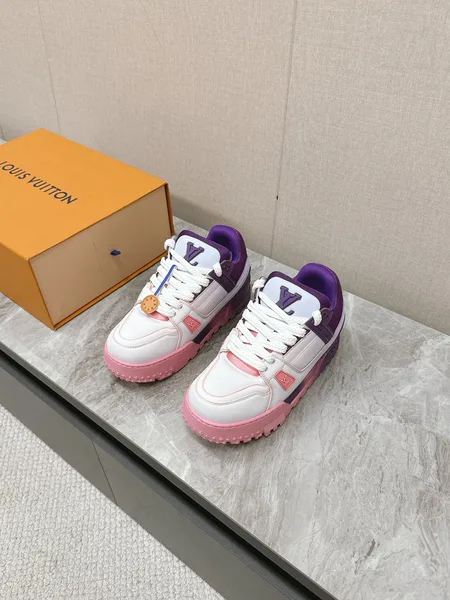 Louis Vuitton Women White Pink Purple Leather Sneakers product photo