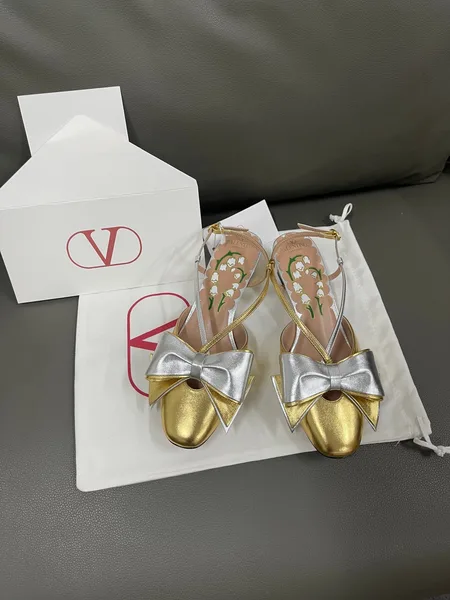 Valentino Women Gold Metallic Leather Heels product photo