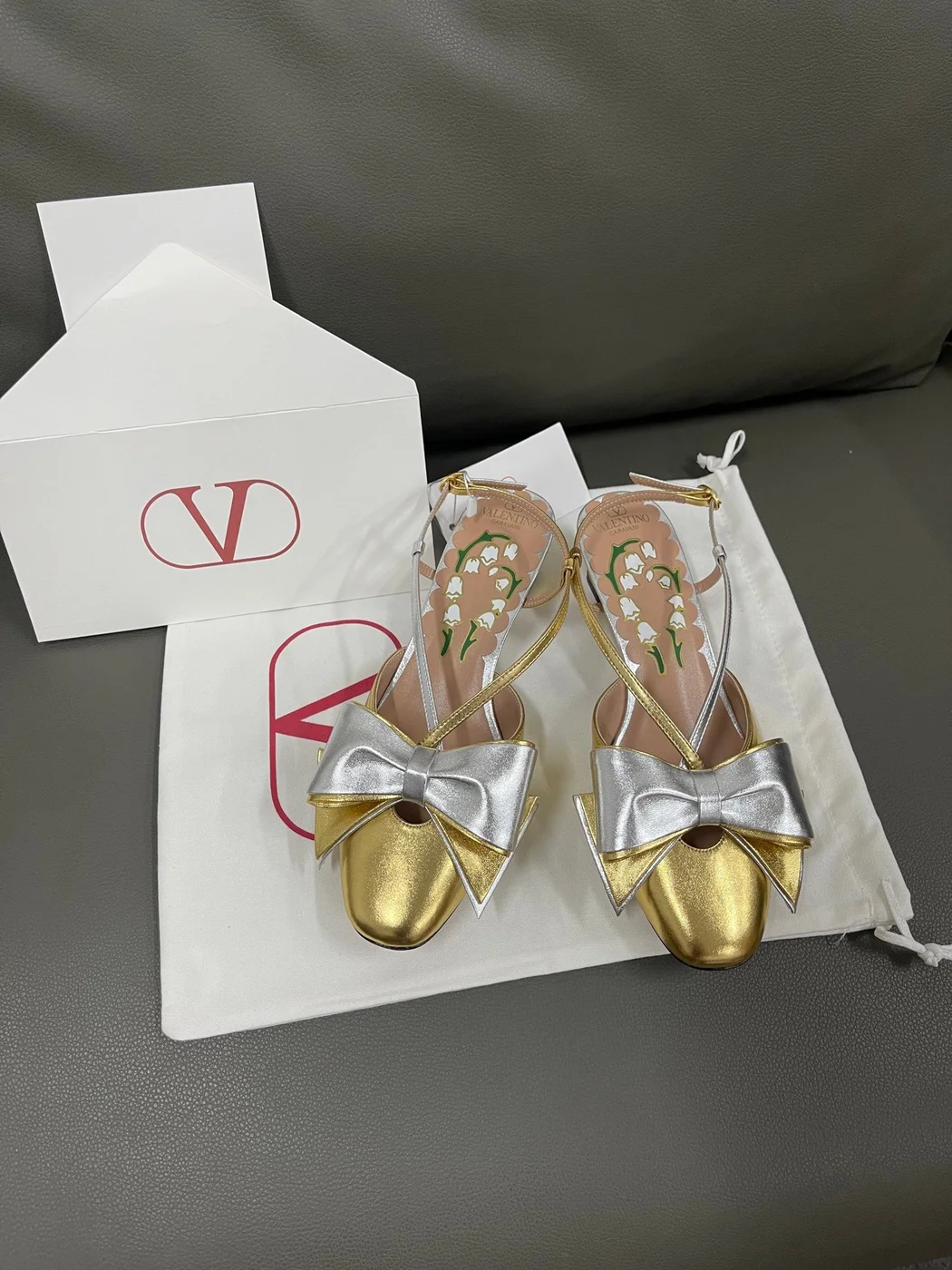 Valentino Women Gold Metallic Leather Heels product view 1